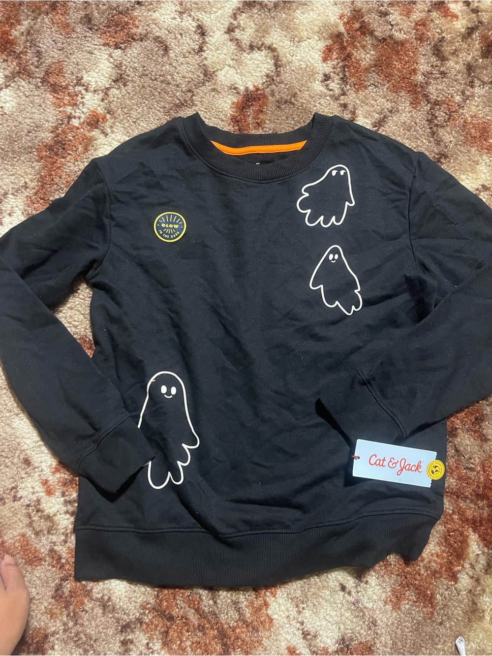 Cat & Jack Black Crewneck Sweater with White Ghost Graphics